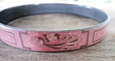 Vintage Michaela Frey Pink Enamel Bird Bangle Bracelet • $22.95