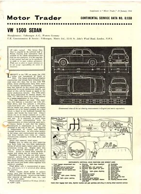 VW Volkswagen 1500 Sedan Motor Trader Continental Service Data Sheet No.8/CSD • $4.35