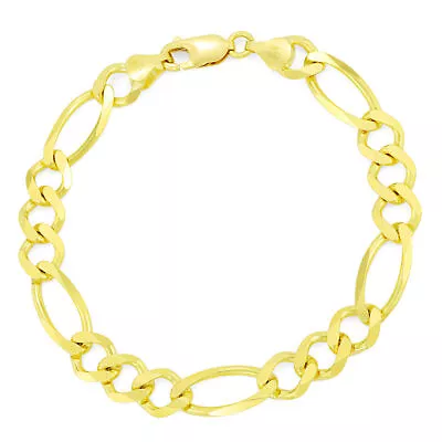 10K Yellow Gold 8mm Wide Classic Link Figaro Chain Bracelet Lobster Clasp Men 8  • $307.99