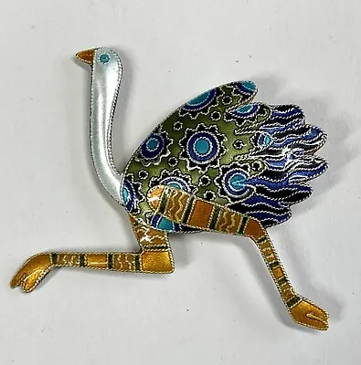 Vintage Zarah OSTRICH Bird Enamel Sterling Silver Brooch Pin • $74.99