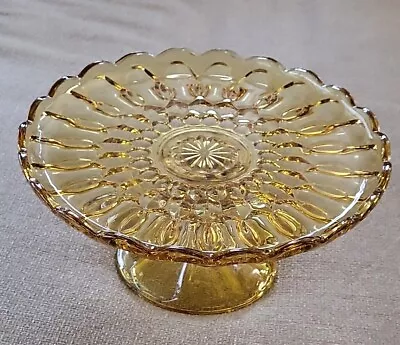 Vintage Anchor Hocking Fairfield MCM Glass Cake Stand Plate Honey Amber 10 🟡 • $35