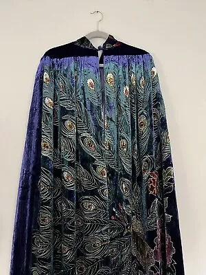 Cloak Opera Cape Purple Green  Peacock Design Victorian Long Velvet & Lace Lined • $950