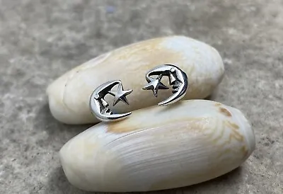 Sterling Silver Moon And Star Stud Earrings Cosmic Jewelry Post Earrings • $16