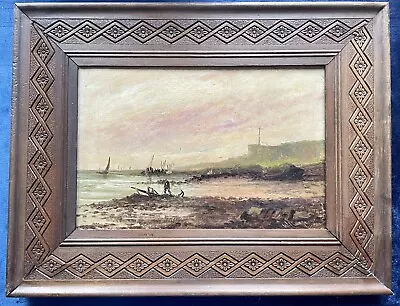 Antique C19th Oil On Canvas - Coastal Scene • £40