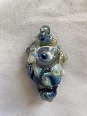 Large Blue Cobalt Cream Evil Eye Lampwork Boro Glass Pendant Focal Bead • $1.25