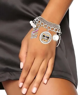4 Layer Silver 5 Different Melanin Diva Char Chain Pearl And Ball Beads Bracelet • $45