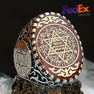 925 Sterling Silver Seal Of King Solomon Islamic Style Lab-created Ruby Ring • $79.90