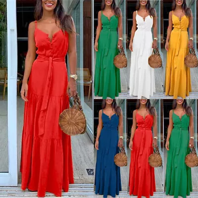 Summer Womens Strappy Maxi Dress Beach Holiday Long Dresses Cami Tunic Sundress • £11.99