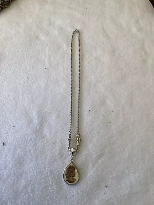 Vintage Van Dell Sterling Silver Necklace With Portrait Pendant • $27.95