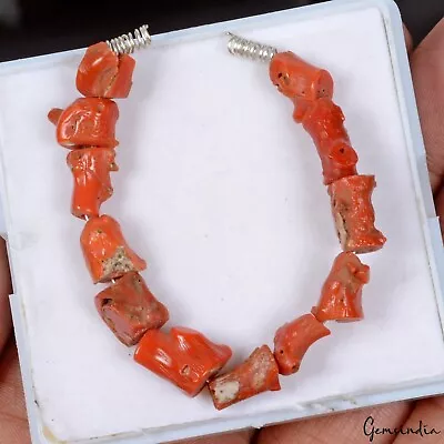 34.15 Ct/12 Pcs Natural Italian Red Coral Tree Branch-Vintage Drill Beads Strand • $18.74