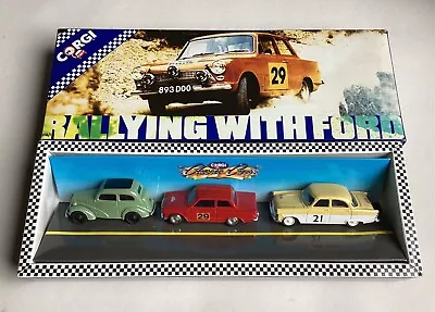 £19.99 • Buy CORGI D16 - RALLYING WITH FORD 3-Car Set Anglia/Cortina/Zodiac - Boxed