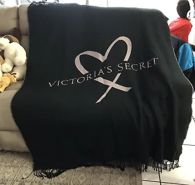 Victoria's Secret Blanket Pink Black VS Logo Couch Decoration Throw 52”× 63” • $22.99