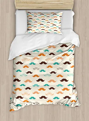 Indie Twin Size Duvet Cover Set Retro Mustache Pattern With 1 Pillow Sham • $69.99