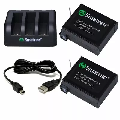 Smatree Battery (2 Pack) And 3-Channel USB Charger For GoPro HERO4 HERO 4 • $45.95