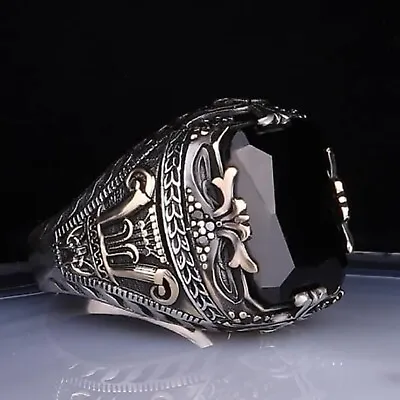 925 Sterling Silver Turkish Handmade Jewelry Black Onyx Men's Ring All Size • $54