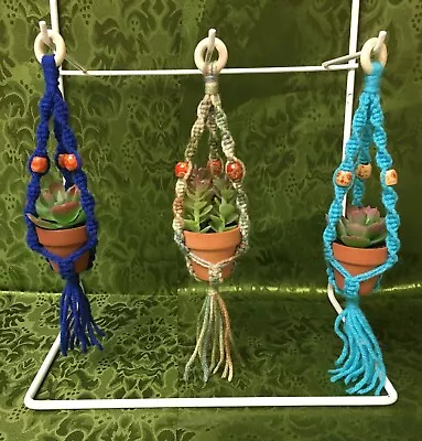 Car Plant Hanger Mini Macrame Faux Succulent Plant Hanger Car Accessory • $14.99