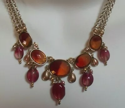 Vintage Monet Gold-tone Triple Chain Purple Faceted Glass Dangle Necklace • $38