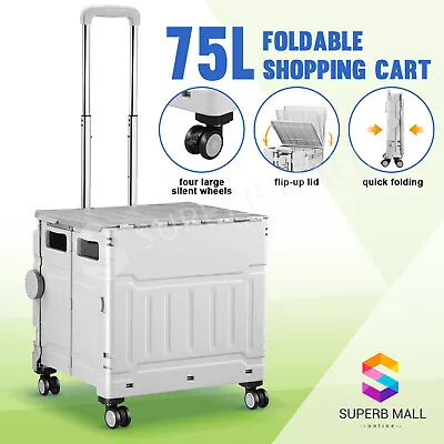 Portable Shopping Cart Trolley Foldable Grocery Storage Basket Crate Carts 75L • $59.59