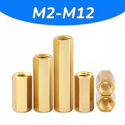 M2 - M12 Threaded Sleeve Rod Bar Stud Hex Connector Nut Brass Long Nuts DIN 6334 • £1.74