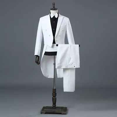 Mens Peak Lapel Tailcoat Suit Trousers Set Formal Dress Wedding Groomsman Tuxedo • $58.62