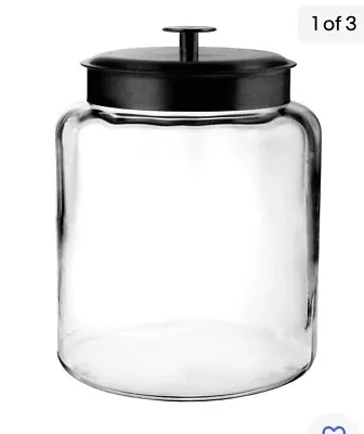 Anchor Hocking Montana Glass Jar With Fresh Sealed Lid Black Metal 1.5 Gallon • $39.95