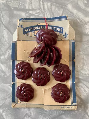 Vintage BAKELITE Fashionable Buttons Lot Of 12 Burgundy Original Card • $19.99