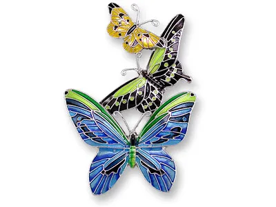Zarah Zarlite Tropical Butterflies Pin Enamel Sterling Silver Plated W/Gift Box • $37.39