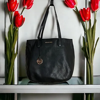 $278 Michael Kors Large Ani Tote Black Leather Handbag Zip 16” X 13” • $39.95