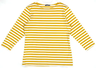 Marimekko ILMA Yellow Striped 3/4 Sleeve Cotton T-Shirt Size S • $14.44