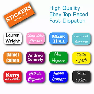 90 Personalised Stickers Kids Name Vinyl Stick On School Waterproof Rectangular • £3.99