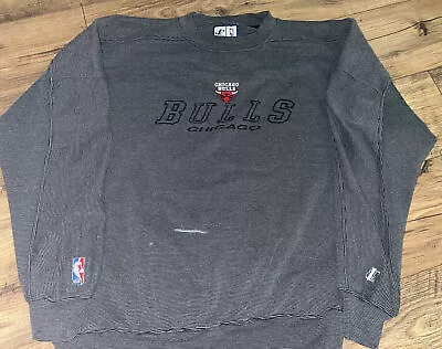 Vintage 90'S Chicago Bulls NBA L Logo Athletic Sweatshirt Gray Embroidered Print • $28