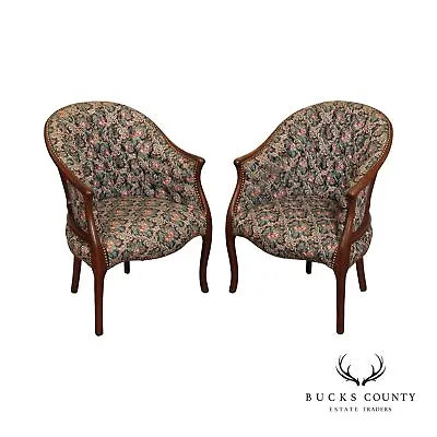 George III Style Vintage Pair Mahogany Tub Chairs • $895