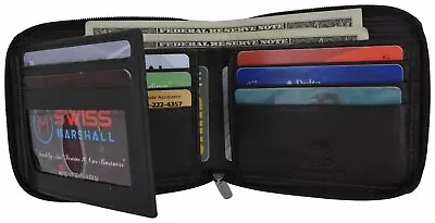 Men's Zipper RFID Blocking Premium Leather Zip-Around ID Bifold Wallet !!! • $14.99