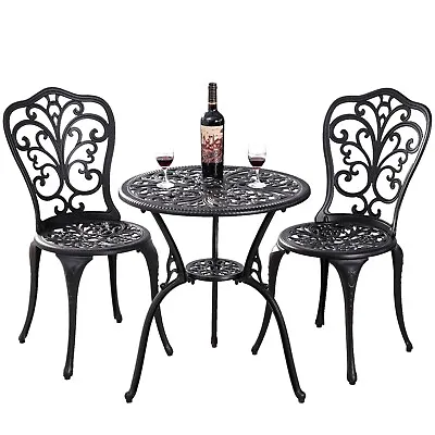 3 Piece Bistro Patio Set Cast Aluminum Bistro Table And Chairs Set 2 For Garden • $153.99