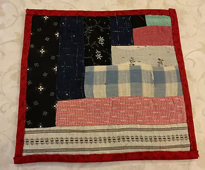 Vintage Patchwork Small Quilt Table Topper Or Doll Quilt Log Cabin Navy Blue • $5.95