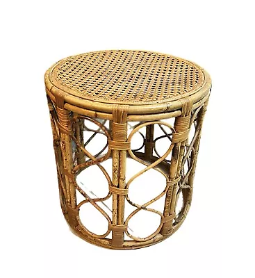 Vintage Bamboo Cane Rattan Wicker  Round Table Size 21 X19 ... • $150