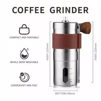 Manual Hand Coffee Grinder Burr Adjustable Spice Bean Stainless Steel Coarseness • £17.49