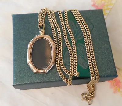 Antique Mourning Pendant Necklace Braided Hair Under Glass 12K Gold Filled • $124