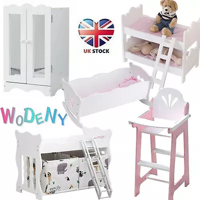 WODENY Dolls Wooden Funiture High Chair Wardrobe Bunk Bed Cradle Kids Toy Gift • £39.98