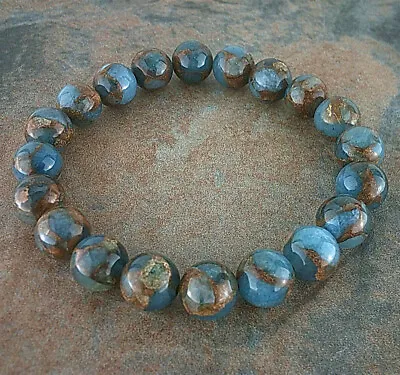 $6.99 • Buy Natural 8MM Lake Blue Gemstone Bracelet Men Women Healing Stone Chakra Jewelry