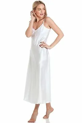 Ladies Satin Lace Long Nightdress Nightie Deep Lace Front Lace Sizes UK 10-28 #1 • £20.99
