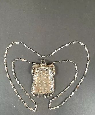 Flapper Vintage Silver Coin Mesh Purse Worn Around Neck 17 Inch Drop Exc. Cond. • $39