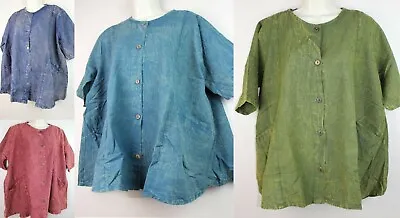 £18.99 • Buy Stonewash Handmade Loose Cotton Half Sleeve Shirt Kurta Casual Festival Tops S54