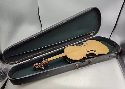 Antique - German Stradivarius 4/4 Violin For Repair W/ Bow & Wood Coffin Case • $179.99