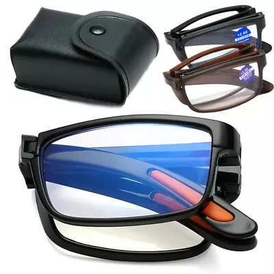 Gafas De Lectura Plegables Con Caja Lentes Portatiles Antiluz Azul + 10 A + 40 • $21.15