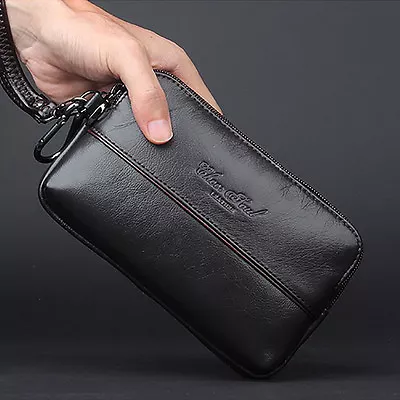 Men Genuine Leather Clutch Wrist Bag Waist Pack Cell Phone Case Purse Wallet New • $15.69