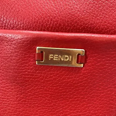 FENDI Red Vintage Tote Bag Shoulder Gold Hardware Pebbled  Leather  Rare • $290