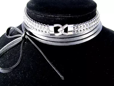 Designer Fallon ARMURE Link Front Leather Wrap Choker Necklace SEXY EDGY • $89.95