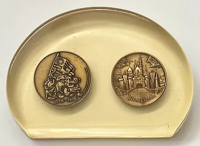 VINTAGE DISNEYLAND USA Bicentennial Brass Coins 1976 Epoxy Desk Nameplate RARE! • $49.99