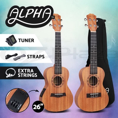 $70.95 • Buy Alpha 26  Inch Tenor Ukulele Mahogany Ukuleles Uke W/ EQ Tuner Carry Bag